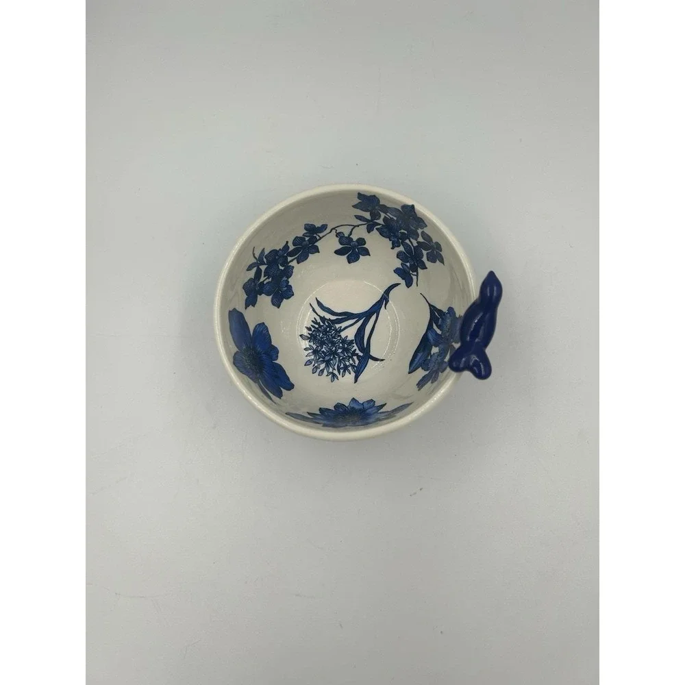 MacKenzie-Childs Blue & White Floral Pattern Round Ceramic Bowl